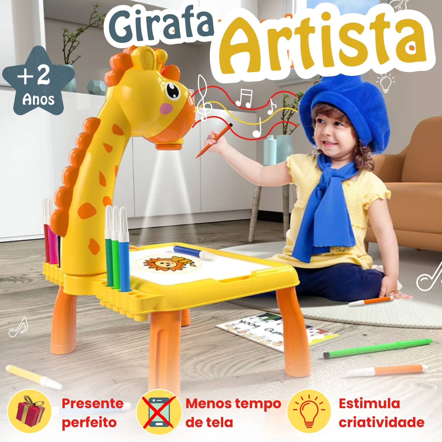 Girafa Artista™ - Mesa Projetora de desenhos para crianças