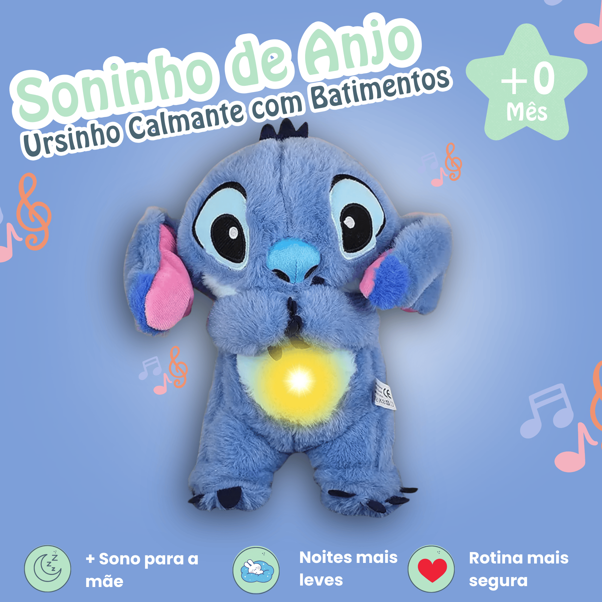 Soninho de Anjo™ — Ursinho Calmante com Batimentos